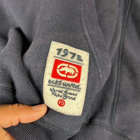 Vintage Thick Stitch Embroider 3D Ecko Unlimited Pullover Hooded Sweatshirt W-05 - Picture 4 of 12